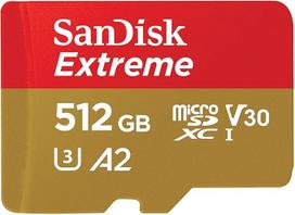 "SanDisk Extreme microSDXC UHS-I" atminties kortelė 512GB + adapteris (išmaniesiems telefonams, veiksmo kameroms ir dronams, A2, C10, V30, U3, 190MB/s perdavimo greitis, RescuePRO Deluxe)