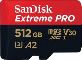 "SanDisk Extreme PRO microSDXC UHS-I" atminties kortelė 512GB + adapteris ir "RescuePRO Deluxe" (skirta išmaniesiems telefonams, veiksmo kameroms arba dronams, A2, 10 klasė, V30, U3, 200MB/s duomenų perdavimas)