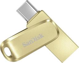 "SanDisk Ultra Dual Drive Luxe" USB C tipo diskas išmaniųjų telefonų atminčiai 128GB (mobilioji atmintis, USB 3.2 Gen 1, besisukantis dizainas, 400MB/s skaitymas, USB diskas, automatinis atsarginis kopijavimas) Auksinis