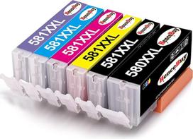 HenceBuy PGI-580 CLI-581 XXL kasetės Canon 580 581 spausdintuvui, skirtos Pixma TS8150 TS8151 TS8152 TS8250 TS8251 TS8252 TS8350 TS8351 TS8352 TS9150 TS9150 TS9155 5 (6 vnt. pakuotėje)