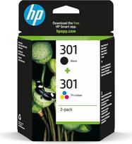 HP N9J72AE 301 originalios rašalo kasetės, juodos ir trijų spalvų, 2 pakuotės.