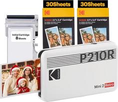 KODAK Mini 2 Retro 4PASS Mobiler Fotodrucker (5,3x8,6cm)- Paketas su 68 juostelėmis, šviesus