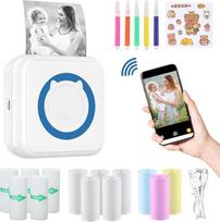 Mini spausdintuvas išmaniajam telefonui, nuotraukų spausdintuvas išmaniajam telefonui, mini spausdintuvo lipdukas, "Bluetooth" nešiojamas terminis spausdintuvas "iOS" ir "Android", mini spausdintuvas 300DPI žurnalui, užrašams, sąrašui, atmintinei - mėlyna