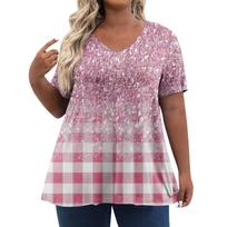 XL-7XL Moteriški didelio dydžio viršutiniai drabužiai Šortai Trumpomis rankovėmis Marškiniai V formos iškirpte Laisvalaikio drabužiai Drabužiai Spausdinti viršutiniai drabužiai 6XL
