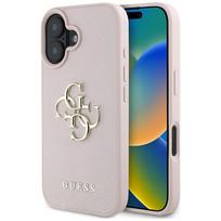 GUESS IPhone 16 Pink Case with Grained Texture, Big 4G Logo, and Small Classic Logo