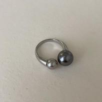 Design Sense Tahitian Black Silver Gray Pearl Open Ring Women'S Retro Light Luxury Personality Temperament Ring Ring