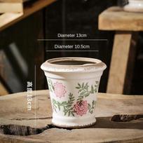 Vase Vintage Ceramic Home Desktop Decoration Succulent Pot Printing and Dyeing Light Luxury High-Grade Creative Pot Living Room Perforated