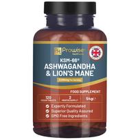 KSM-66 Ashwagandha ir Lions Mane tabletės – didelio stiprumo 2200mg | KSM-66 Ashwagandha šaknų ekstraktas ir liūtų karčių grybų ekstraktas