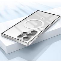 Magnetinis belaidžio įkrovimo dėklas, skirtas Samsung Galaxy S22 Ultra S23 S21 Plus S20 FE, metalinis buferis, aliuminio, skaidrus telefono dėklas For Galaxy S21 FE juoda