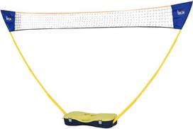 HOMCOM badmintono tinklas su stovu, badmintono tinklo stovas, nešiojamas tinklo stovas, badmintono tinklas su 4 badmintono raketėmis, lauko sportui, geltona + mėlyna