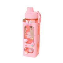 700/900 ml Kawaii vandens buteliukas su šiaudeliu, 3D mielu meškiuko lipduku, be BPA plastiko, kvadratinis gertuvė, nešiojamas gėrimų indas 900ml