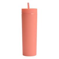 Kūdas gertuvas su dangteliu ir šiaudeliu 16 oz Gerkliukas BPA neturintys gertuvai Dvisienis izoliuotas puodelis ledinei kavai, arbatai, vandeniui, kelioninis puodelis rožinė raudona spalva