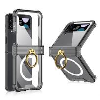 For Samsung Galaxy Z Flip 4 Magsafe Magnetic Wireless Charging Case Transparent Ring Holder Folding Hinge Shockproof Back Cover For Galaxy Z Filp 4 juoda