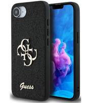 Juodas dėklas Apple iPhone 16E / 17E telefonui "Guess PU Fixed Glitter 4G Metal Logo Case"
