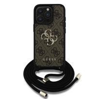 Guess PU 4G Metal Logo Crossbody Strap Apple iPhone 15 Pro Max dėklas telefonui rudos spalvos