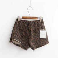 Europos Ir Amerikos Moteriški Mados Aukšto Liemens Plėšyti Džinsiniai Šortai, Vasariniai Seksualūs Leopardinio Rašto Džinsiniai Šortai XS leopardo rašto spalva