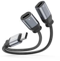 Swissten Textile USB-C Audio Charging Adapter, 2 x USB-C, 0.12m