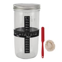 Raugintos duonos raugo rinkinys 34 oz stiklainis su dangteliu, žymėjimo juosta datoms ir šėrimui, termometro juosta L