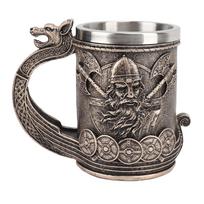 Vikingų alaus bokalas Vintažinis Didelės talpos Nerūdijančio plieno įdėklo bokalas Dervos proceso ornamentai alui