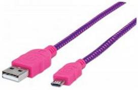 MH 352758 USB 2.0 kab. A male to Micro B male USB Purple/Pink Braided 1.0m