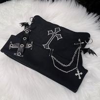 Punk Cat Ear Hat Cross Chain Wool Hat Autumn and Winter Warm Cat Ear Subby Hat hats