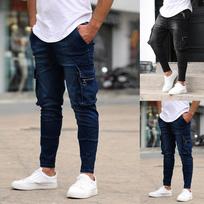 Vyriškos mados solidžios džinsinės kelnės Distressed džinsai Ilgos kelnės Streetwear M