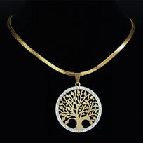 Mada Gyvybės medis Nerūdijančio plieno Krištoliniai Karoliai Pakabukai Moterims Aukso spalvos Karoliai Papuošalai Bijoux Acier Innoxydable Femme