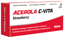 VITABALANS Acerola C-Vita Strawberry kramtomosios tabletės, 30 vnt.