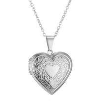 Heart Locket Pendant Openable Female Silver Color Stainless Steel Photo Frame Charm Necklace for Women Men Jewelry Gift 50cm