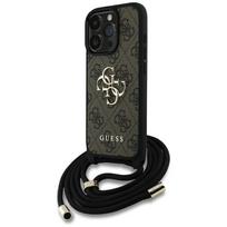 GUESS 4G Big Logo Cord Strap Crossbody Phone Case for iPhone 16 Pro, brown