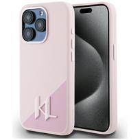 Karl Lagerfeld Silicone Shadow Metal Initial MagSafe Case for iPhone 15 Pro Max, pink