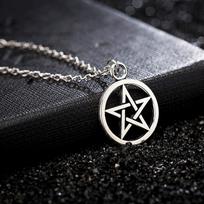 Punk Pentacle Inverted Pentagram Necklace for Men Clavicle Cuban Chain Stainless Steel Choker Necklaces Satan Satan Jewelry