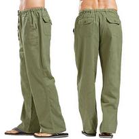 Men's Streetwear Straight Party Pants Loose Pants Linen Elastic Waists Trousers Plus Size S
