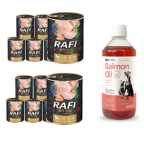 DOLINA NOTECI Rafi su putpele 12x800g + LAB V Lašišų aliejus šunims ir katėms 500ml