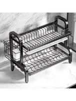 Dish Drying Rack Stainless Steel 2-tier Compact Kitchen Dish Rack Drainboard Large Rust-proof Dish Drainer With Utensil Holder