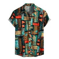 Vyriški madingi retro marginti trumparankoviai marškiniai Vyriški havajietiški marginti marškiniai Retro totemų raštas Vyriški oversized viršutiniai drabužiai S