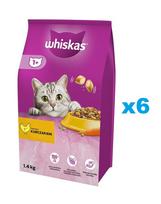 WHISKAS Adult 6x1,4 kg sausas visavertis pašaras suaugusioms katėms su gardžia vištiena