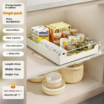 Pull-Out Cabinet Organizer Kitchen Storage Rack with Slide Rails Drawer Style Seasoning Box Under The Sink Versatile Dish Rack