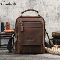 KONTAKTAI „Crazy Horse Leather“ vyriškas krepšys „Vintage Man“ rankinės, skirtos 7,9 „iPad“ Aukštos kokybės pečių krepšiai „Tote Crossbody Bag“ kava