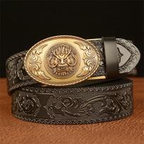 Fashion Belt Genuine Leather Belt for Men Carving Pattern Automatic Buckle Belt Strap for Jeans 110cm