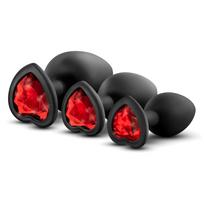SuperLove Heart Jewel Silicone Butt Plugs Training Kit Black-Red