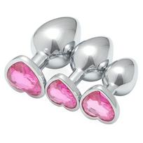 SuperLove Heart Jewel Butt Plugs Training Kit Silver-Pink