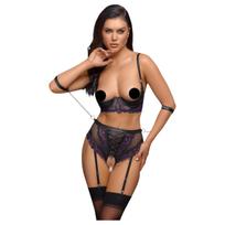 Cottelli Bondage - liemenėlės rinkinys ir rankų antrankiai (juoda-violetinė) - XL