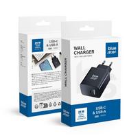BLUE STAR travel charger with USB-C and USB-A ports, PD, QC 4.0, 3A, 25W, TFB-TC-25WPD, black