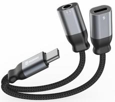 Swissten Textile USB-C to USB-C/Aux 3.5mm Charging Audio Adapter, 0.12m