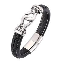 Vyriški papuošalai Pinta odinė apyrankė Titano nerūdijančio plieno pakabukas Užsegamas bangle vakarėliams Dovanos 165mm juoda