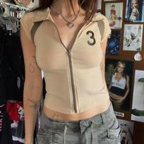Solid Zipper Tank Tops Sleeveless Tees For Women Sexy Vest Patchwork Colors Girls Y2K Tops Street Wear Sports Tops Gym Vest Leisure T-shirts XL chaki