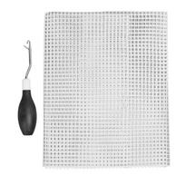 Užsegimo kabliuko įrankis ir kilimėlio rišimo tinklelio rinkinys su gumine rankena, išlenkta užsegimo kabliuko nėrimo adata, 50x50 cm tinklelis juoda