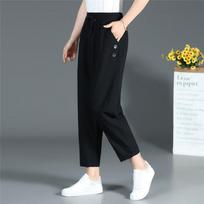 WTEMPO XL-XXXXL Medvilnės ir lino kelnės Moterims Pavasaris ir Vasara Laisvos Elastingas juosmuo Vienspalvės Laisvalaikio kelnės XXXXL juoda