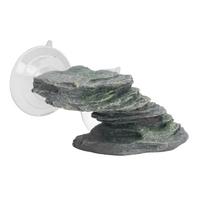 Tortoise Climbing Platform Resin Lifelike Aquarium Rock Ornament Reptile Basking Dock with Suction gray